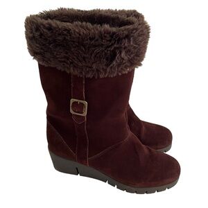 Life Stride Brown Suede Leather with Faux Fur Lining "Convoy" Heeled Boots NEW